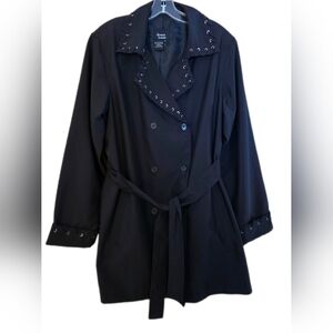 Dennis Basso Black Trenchcoat Grommets Goth Rocker Whimsigoth Witchy Size Large